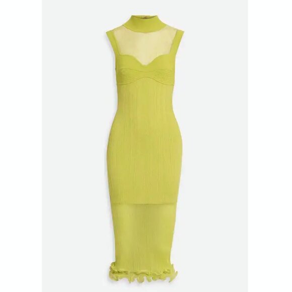 Herve Leger Dresses & Skirts - Herve Leger Layered Ribbed Tulle Stretch Knit Chartreuse Midi Dress Size Medium